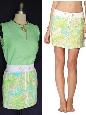 Lilly Pulitzer Hayden dress Skirt Elephant Ears mini green linen draw string M